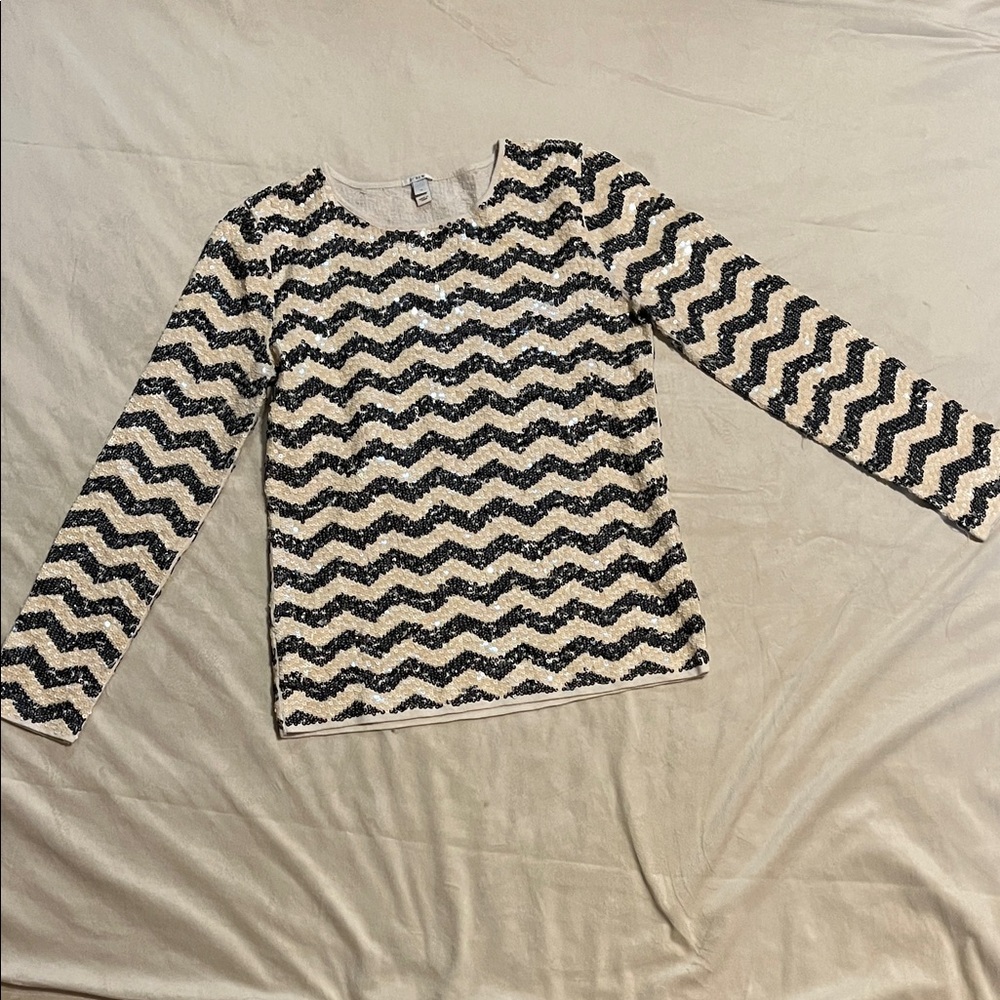J. Crew Black and White Zigzag Blouse